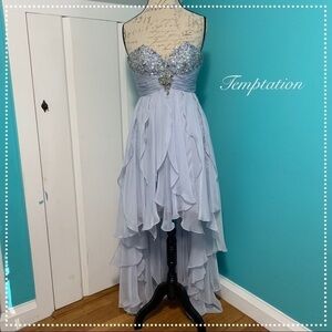 TEMPTATION Periwinkle Cascading Ruffle Prom Dress